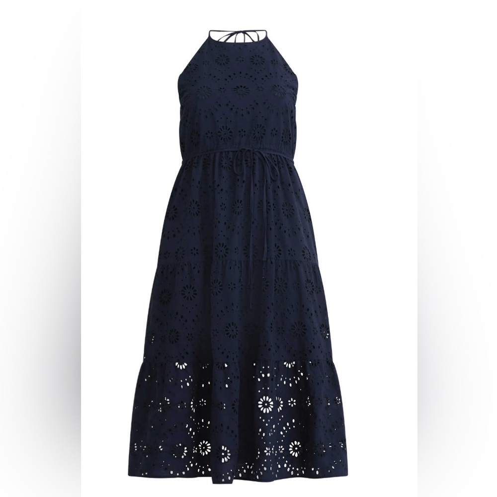 BRAND NEW Time and Tru Women's Navy Blue Eyelet Halter Dress - Picture 4 of 5